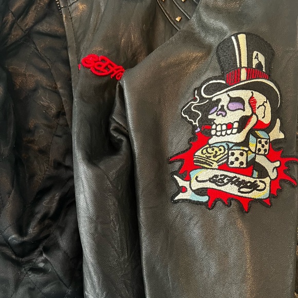 Vintage Ed Hardy Genuine Biker Leather Jacket. Christian Audigier. Size Small. - Picture 4 of 8